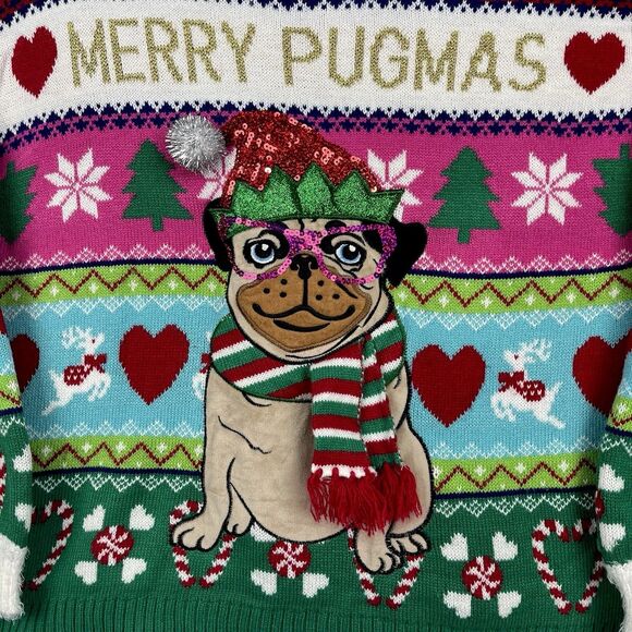Celebrate Together Ugly Christmas Sweater MERRY PUGMAS Pullover Unisex SZ XXL - Picture 5 of 12